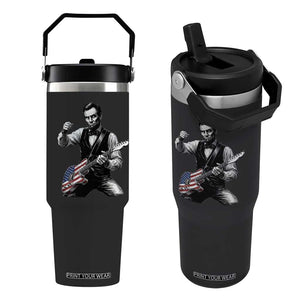 Abraham Lincoln Playing Guitar Vintage American Flag Flip Straw Tumbler TS11 One Size: 30 oz Black Print Your Wear