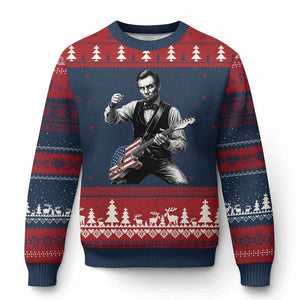 Abraham Lincoln Playing Guitar Vintage American Flag Ugly Christmas Sweater TS11 Navy Red Print Your Wear