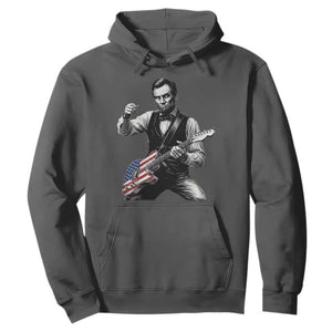 Abraham Lincoln Playing Guitar Vintage American Flag Hoodie TS11 Dark Heather Print Your Wear
