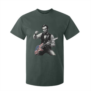 Abraham Lincoln Playing Guitar Vintage American Flag T Shirt For Kid TS11 Dark Forest Green Print Your Wear