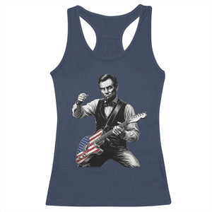 Abraham Lincoln Playing Guitar Vintage American Flag Racerback Tank Top TS11 Navy Print Your Wear
