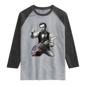 Abraham Lincoln Playing Guitar Vintage American Flag Raglan Shirt TS11 Heather Gray Heather Charcoal Print Your Wear