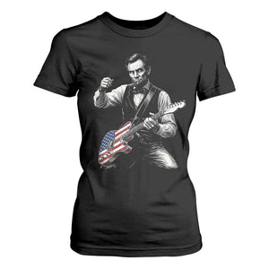 Abraham Lincoln Playing Guitar Vintage American Flag T Shirt For Women TS11 Black Print Your Wear