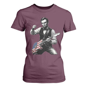 Abraham Lincoln Playing Guitar Vintage American Flag T Shirt For Women TS11 Maroon Print Your Wear