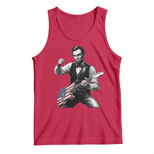 Abraham Lincoln Playing Guitar Vintage American Flag Tank Top TS11 Red Print Your Wear