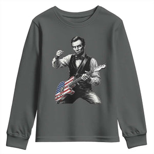 Abraham Lincoln Playing Guitar Vintage American Flag Youth Sweatshirt TS11 Dark Heather Print Your Wear