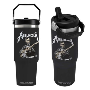 Abe Lincoln Playing Electric Guitar Rocker Flip Straw Tumbler TS11 One Size: 30 oz Black Print Your Wear