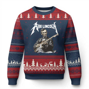 Abe Lincoln Playing Electric Guitar Rocker Ugly Christmas Sweater TS11 Navy Red Print Your Wear