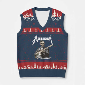 Abe Lincoln Playing Electric Guitar Rocker V-Neck Knit Sweater Vest TS11 Navy Red Print Your Wear