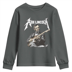 Abe Lincoln Playing Electric Guitar Rocker Youth Sweatshirt TS11 Dark Heather Print Your Wear