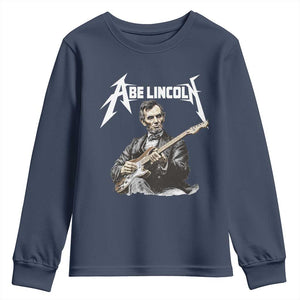 Abe Lincoln Playing Electric Guitar Rocker Youth Sweatshirt TS11 Navy Print Your Wear