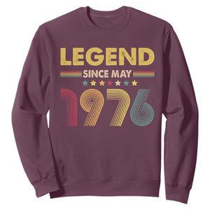 May 50th Birthday Sweatshirt Legends Since May 1976 Retro Bday TS11 Maroon Print Your Wear