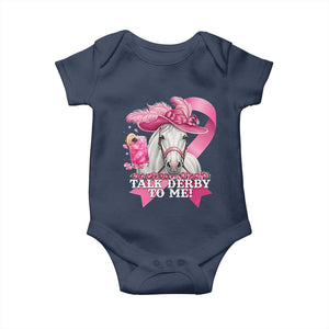 Talk Derby To Me Baby Onesie Funny Horse Racing Oaks Derby Day Pink Ribbon TS11 Navy Print Your Wear
