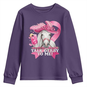Talk Derby To Me Youth Sweatshirt Funny Horse Racing Oaks Derby Day Pink Ribbon TS11 Purple Print Your Wear