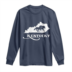 Kentucky Horse Map State Derby Day Long Sleeve Shirt TS11 Navy Print Your Wear
