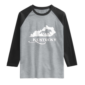 Kentucky Horse Map State Derby Day Raglan Shirt TS11 Heather Gray Black Print Your Wear