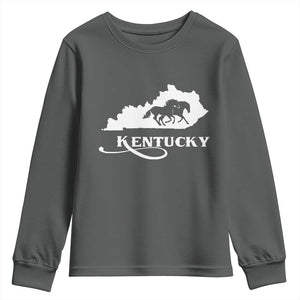 Kentucky Horse Map State Derby Day Youth Sweatshirt TS11 Dark Heather Print Your Wear