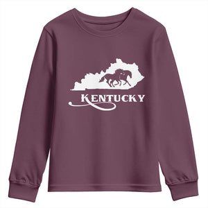 Kentucky Horse Map State Derby Day Youth Sweatshirt TS11 Maroon Print Your Wear