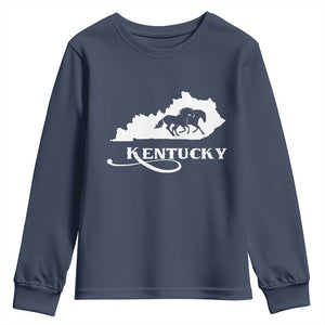 Kentucky Horse Map State Derby Day Youth Sweatshirt TS11 Navy Print Your Wear
