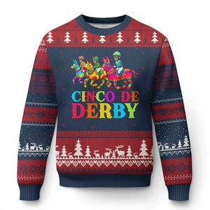 Cinco De Derby Ugly Christmas Sweater Funny Mexican Derby Pinata Horse Race TS11 Navy Red Print Your Wear