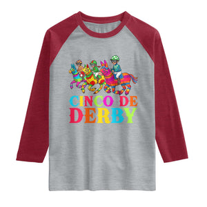 Cinco De Derby Raglan Shirt Funny Mexican Derby Pinata Horse Race TS11 Heather Gray Heather Red Print Your Wear