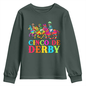 Cinco De Derby Youth Sweatshirt Funny Mexican Derby Pinata Horse Race TS11 Dark Forest Green Print Your Wear