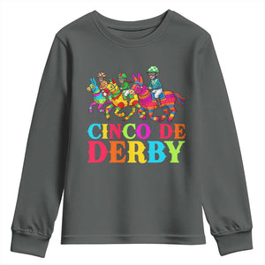 Cinco De Derby Youth Sweatshirt Funny Mexican Derby Pinata Horse Race TS11 Dark Heather Print Your Wear