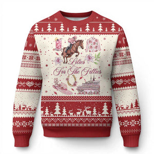 Derby Horse Racing Day Ugly Christmas Sweater Lilies For The Fillies Stargazer Lily Flower TS11 Beige Red Print Your Wear