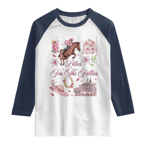 Derby Horse Racing Day Raglan Shirt Lilies For The Fillies Stargazer Lily Flower TS11 White Navy Print Your Wear
