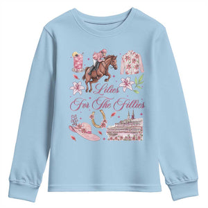 Derby Horse Racing Day Youth Sweatshirt Lilies For The Fillies Stargazer Lily Flower TS11 Light Blue Print Your Wear
