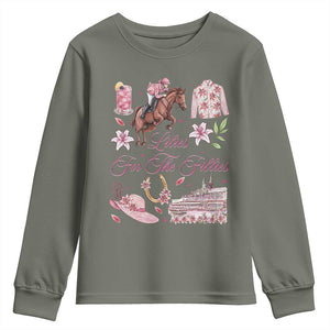 Derby Horse Racing Day Youth Sweatshirt Lilies For The Fillies Stargazer Lily Flower TS11 Military Green Print Your Wear
