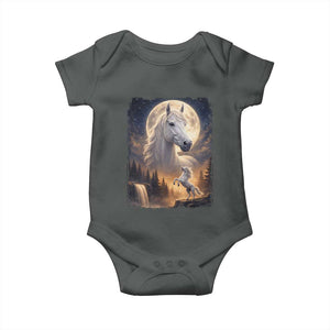 Horse Neighing To The Moon Baby Onesie Vintage 90s Animal Horse Lover Equestrian TS11 Dark Heather Print Your Wear