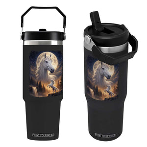 Horse Neighing To The Moon Flip Straw Tumbler Vintage 90s Animal Horse Lover Equestrian TS11 One Size: 30 oz Black Print Your Wear