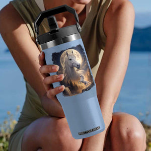 Horse Neighing To The Moon Flip Straw Tumbler Vintage 90s Animal Horse Lover Equestrian TS11 One Size: 30 oz Light Blue Print Your Wear