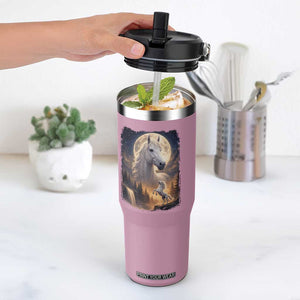 Horse Neighing To The Moon Flip Straw Tumbler Vintage 90s Animal Horse Lover Equestrian TS11 One Size: 30 oz Light Pink Print Your Wear