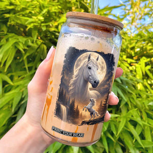 Horse Neighing To The Moon Glass Can Vintage 90s Animal Horse Lover Equestrian TS11 Black Print Your Wear