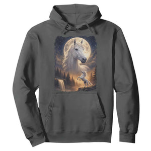 Horse Neighing To The Moon Hoodie Vintage 90s Animal Horse Lover Equestrian TS11 Dark Heather Print Your Wear