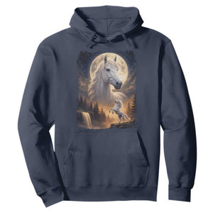 Horse Neighing To The Moon Hoodie Vintage 90s Animal Horse Lover Equestrian TS11 Navy Print Your Wear