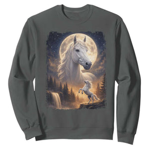 Horse Neighing To The Moon Sweatshirt Vintage 90s Animal Horse Lover Equestrian TS11 Dark Heather Print Your Wear