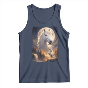 Horse Neighing To The Moon Tank Top Vintage 90s Animal Horse Lover Equestrian TS11 Navy Print Your Wear