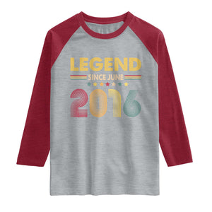 June 10th Birthday Raglan Shirt Legends Since June 2016 Retro Bday TS11 Heather Gray Heather Red Print Your Wear