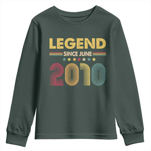 June 16th Birthday Youth Sweatshirt Legends Since June 2010 Retro Bday TS11 Dark Forest Green Print Your Wear