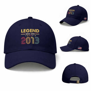 June 13th Birthday Baseball Cap Legends Since June 2013 Retro Bday TS11 Baseball Cap Universal Fit Dark Blue Print Your Wear