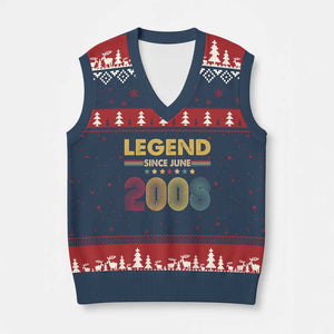 June 18th Birthday V-Neck Knit Sweater Vest Legends Since June 2008 Retro Bday TS11 Navy Red Print Your Wear
