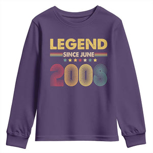 June 18th Birthday Youth Sweatshirt Legends Since June 2008 Retro Bday TS11 Purple Print Your Wear