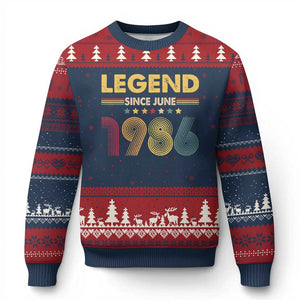 June 40th Birthday Ugly Christmas Sweater Legends Since June 1986 Retro Bday TS11 Navy Red Print Your Wear