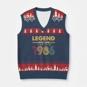 June 40th Birthday V-Neck Knit Sweater Vest Legends Since June 1986 Retro Bday TS11 Navy Red Print Your Wear