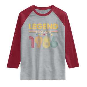 June 40th Birthday Raglan Shirt Legends Since June 1986 Retro Bday TS11 Heather Gray Heather Red Print Your Wear