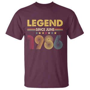 June 40th Birthday T Shirt Legends Since June 1986 Retro Bday TS11 Maroon Print Your Wear