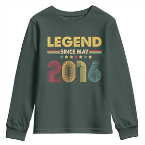 May 10th Birthday Youth Sweatshirt Legends Since May 2016 Retro Bday TS11 Dark Forest Green Print Your Wear